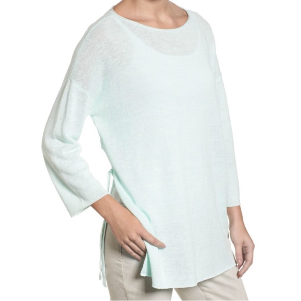 Eileen Fisher organic knit linen boatneck sweater with side ties in White size L